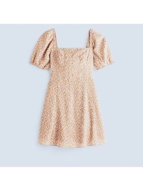 Abercrombie & Fitch Tan Floral corset puff sleeve Mini Dress- size Small-NWOT